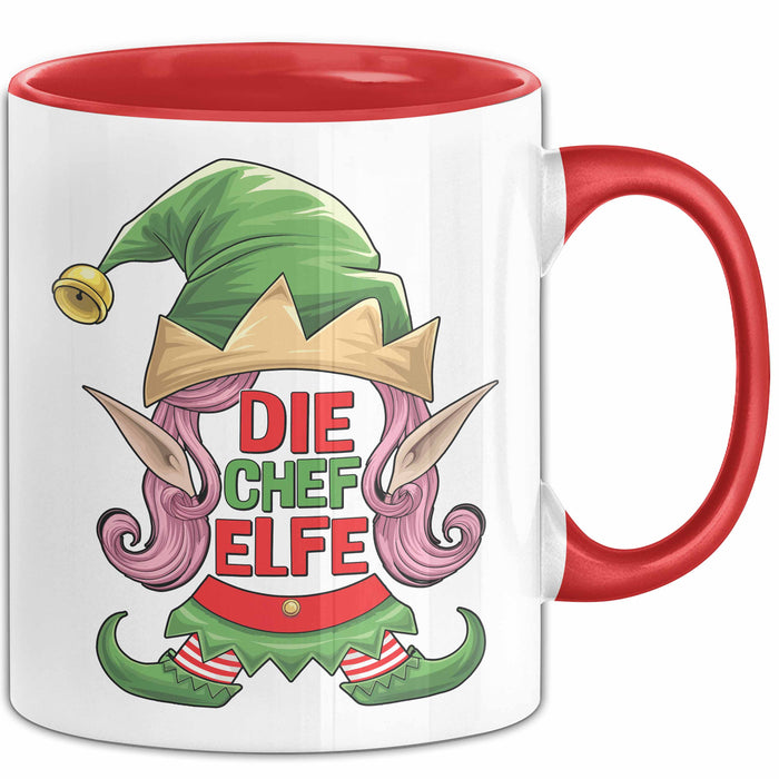 Chefin Tasse Geschenk Die Chef Elfe Geschenkidee Zu Weihnachten Für Chefin Kaffee-Becher Rot Trendation