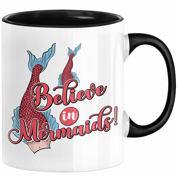 Meerjungfrau Geschenk Tasse für Mädchen Nymphe Nixe Becher Grafik Believe In Mermaids Schwarz Trendation