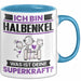 Halbenkel Tasse Geschenk für Halbenkel Geburtstag Lustiger Spruch Kaffee-Becher Was Ist Deine Superkraft Blau Trendation