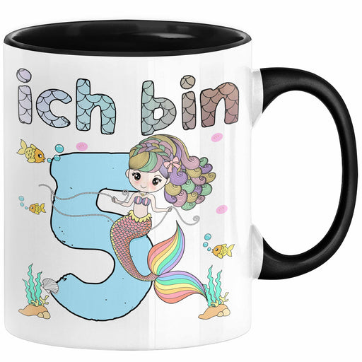 5. Geburtstag Mädchen Geschenk Meerjungfrau Geschenk Tasse für Mädchen Nymphe Nixe Becher Grafik Schwarz Trendation