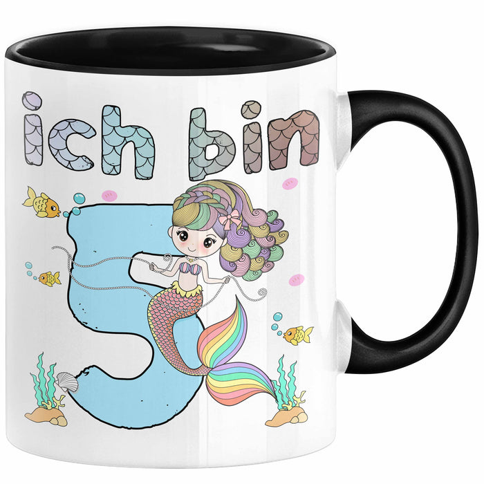 5. Geburtstag Mädchen Geschenk Meerjungfrau Geschenk Tasse für Mädchen Nymphe Nixe Becher Grafik Schwarz Trendation