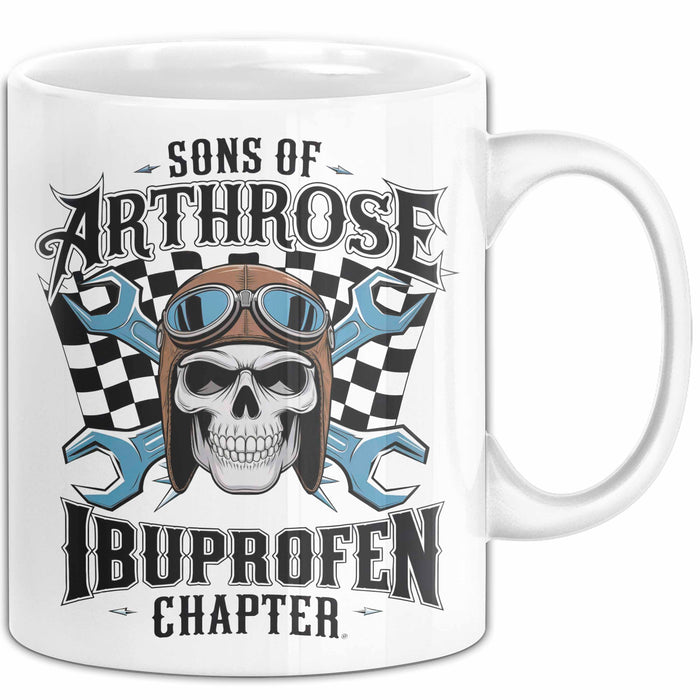 Biker Fahrradfahrer Tasse Geschenk Lustige Geschenkidee Spruch Sons Of Arthrose Ibuprofen Chapter Weiß Trendation