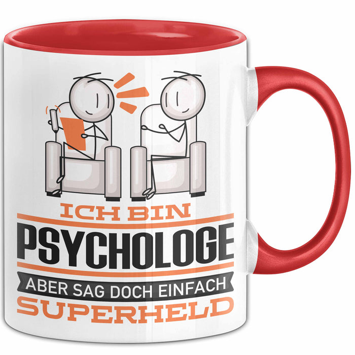 Psychologe Geschenk Tasse Ich Bin Psychologe Aber Sag Doch Einfach Superheld Lustige Geschenkdiee für Psychologe Kaffee-Becher Rot Trendation