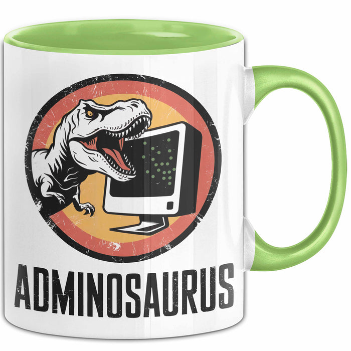 IT Informatiker Nerd Tasse Geschenk Adminosaurus Spruch Grün Trendation