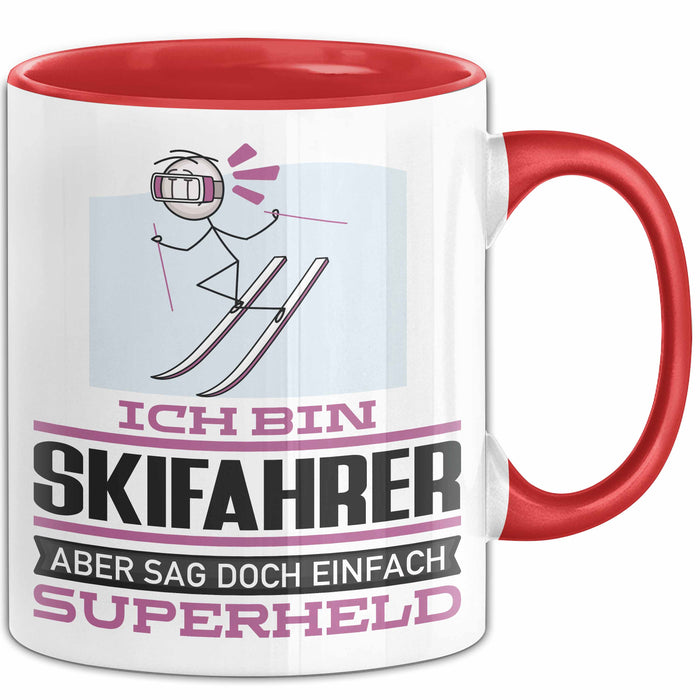 Skifahrer Geschenk Tasse Ich Bin Skifahrer Aber Sag Doch Einfach Superheld Lustige Geschenkdiee für Skifahrer Kaffee-Becher Rot Trendation