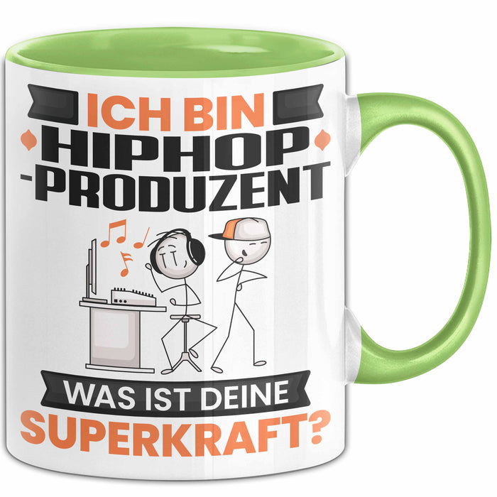 Hiphop-Produzent Tasse Geschenk für Hiphop-Produzent Geburtstag Lustiger Spruch Kaffee-Becher Was Ist Deine Superkraft Grün Trendation
