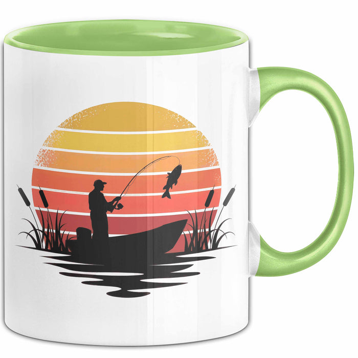 Angelliebhaber Fischer Retro Tasse Geschenk Lustige Geschenkidee Spruch Grün Trendation