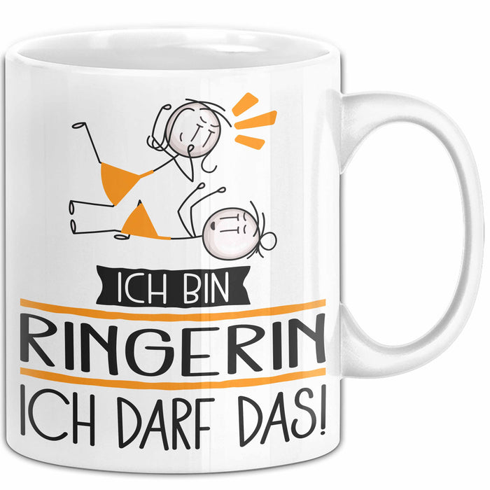 Geschenk für Ringerin Tasse Lustige Geschenkidee Geburtstag Ich Bin Ringerin Ich Darf Das Weiß Trendation