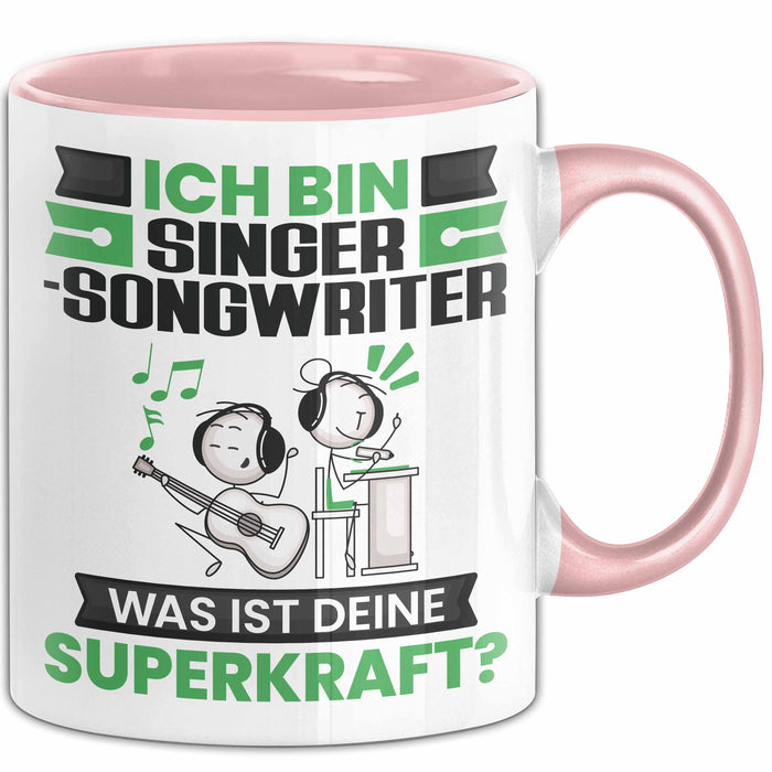 Singer-Songwriter Tasse Geschenk für Singer-Songwriter Geburtstag Lustiger Spruch Kaffee-Becher Was Ist Deine Superkraft Rosa Trendation
