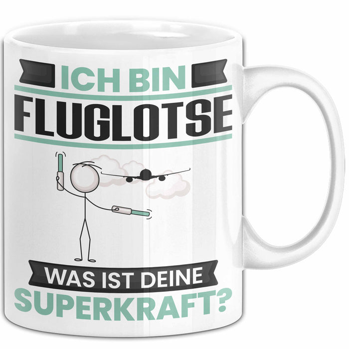Fluglotse Tasse Geschenk für Fluglotse Geburtstag Lustiger Spruch Kaffee-Becher Was Ist Deine Superkraft Weiß Trendation