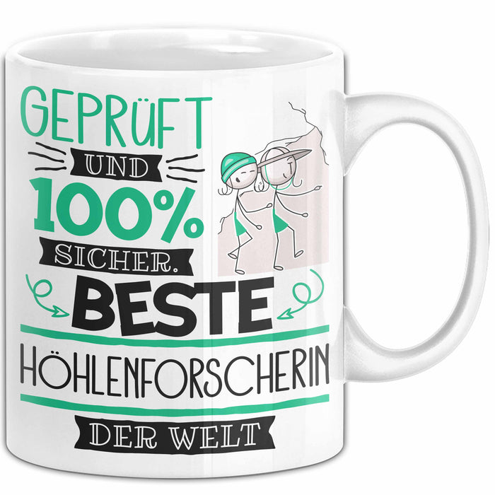Beste Höhlenforscherin Der Welt Tasse Geschenk für Eine Höhlenforscherin Geprüft Und Sicher Geschenkidee Geburtstag Weihnachten Weiß Trendation