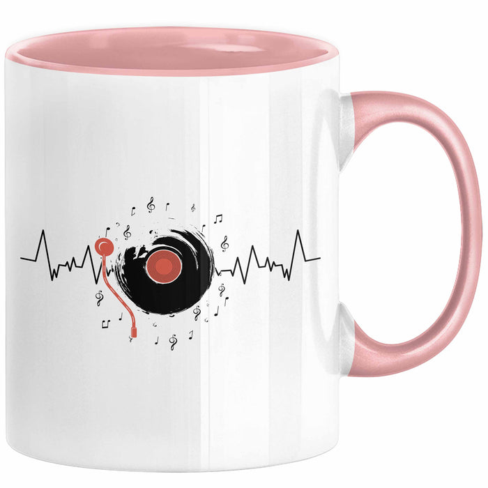 Schallplatte Geschenk Vinyl Herzschlag Vintage Retro Musik DJ Geschenk Kaffee-Becher Rosa Trendation