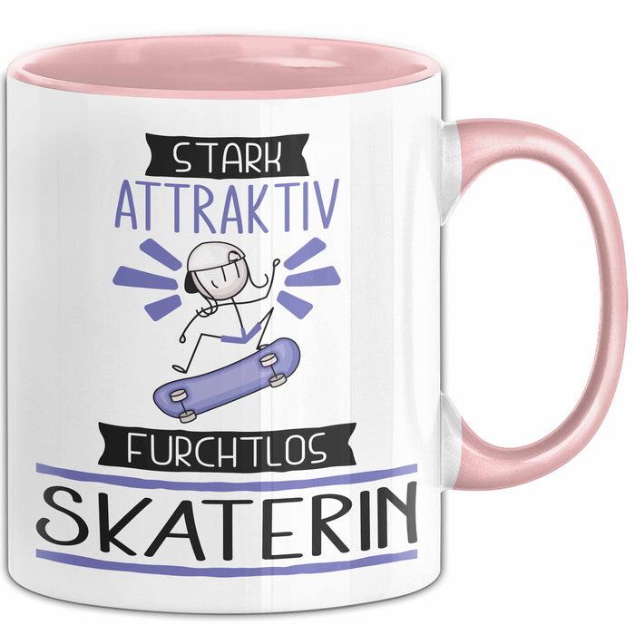 Skaterin Tasse Geschenk Becher Stark Attraktiv Furchtlos Skaterin Lustige Geschenkidee Rosa Trendation