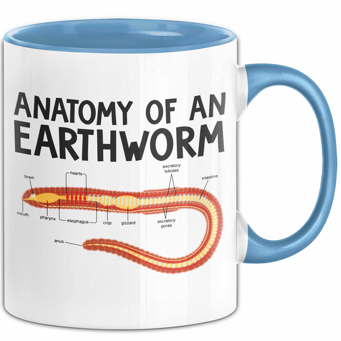 Regenwurm Tasse Geschenk Lustige Geschenkidee Spruch Anatomie Eines Regenwurms Blau Trendation