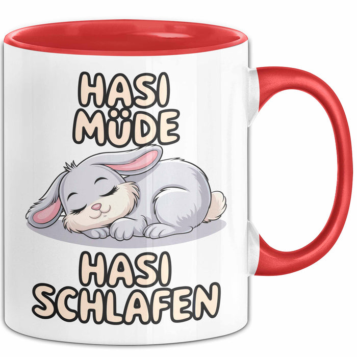 Sarkastische Kaninchen Hase Tasse Geschenk Lustige Geschenkidee Spruch Hasi Müde Hasi Schlafen Rot Trendation