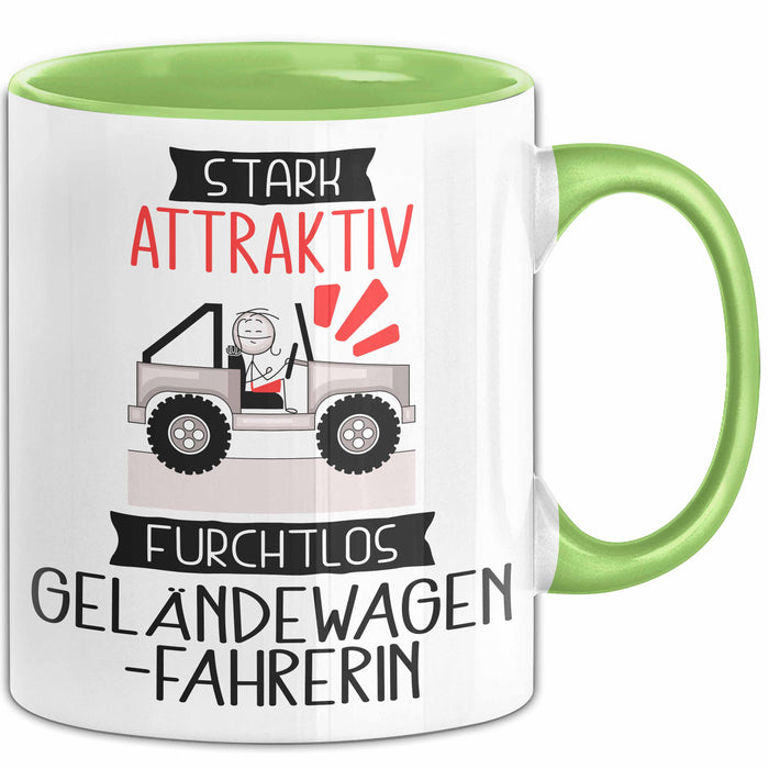 Geländewagenfahrerin Tasse Geschenk Becher Stark Attraktiv Furchtlos Geländewagenfahrerin Lustige Geschenkidee Grün Trendation