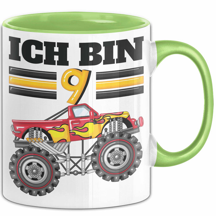 9. Geburtstag Geschenk Tasse Becher Jungs Trucks Geburtstagsgeschenk Ich Bin 9 Grün Trendation