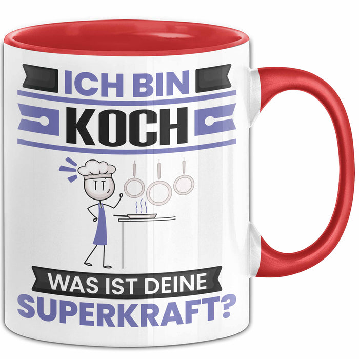 Koch Tasse Geschenk für Koch Geburtstag Lustiger Spruch Kaffee-Becher Was Ist Deine Superkraft Rot Trendation