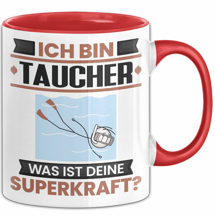 Taucher Tasse Geschenk für Taucher Geburtstag Lustiger Spruch Kaffee-Becher Was Ist Deine Superkraft Rot Trendation
