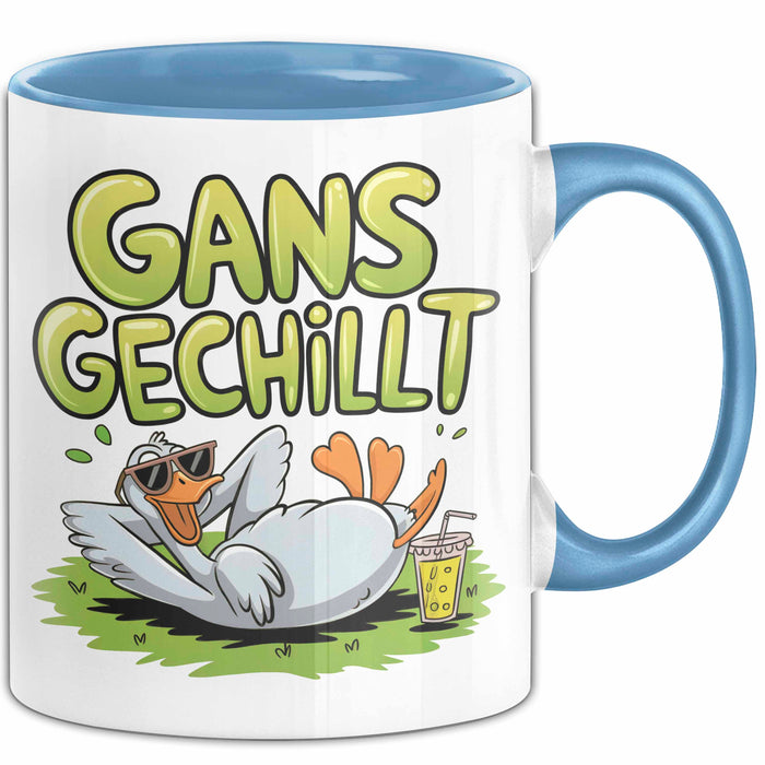 Sarkastische Gans Tasse Geschenkidee Total Entspannt Blau Trendation