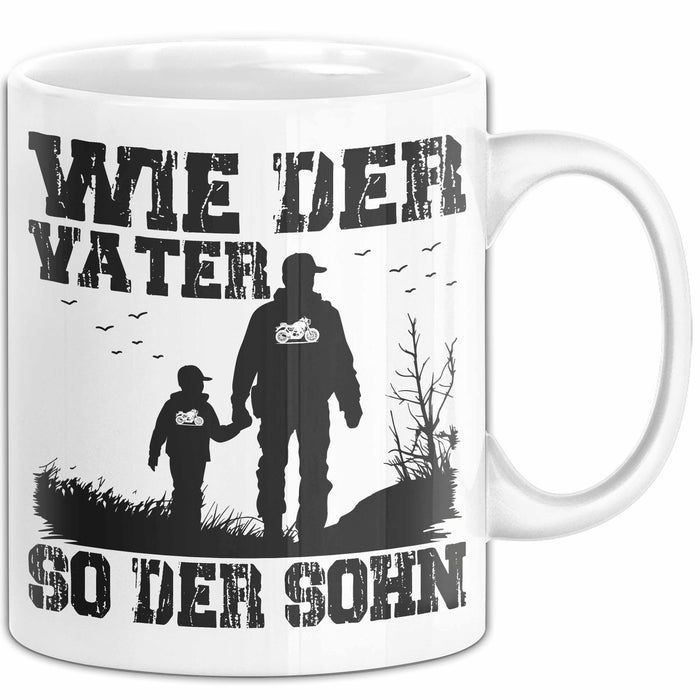 Vater Sohn Tasse Geschenk Lustige Geschenkidee Spruch Motorrad-Fahrer Weiß Trendation