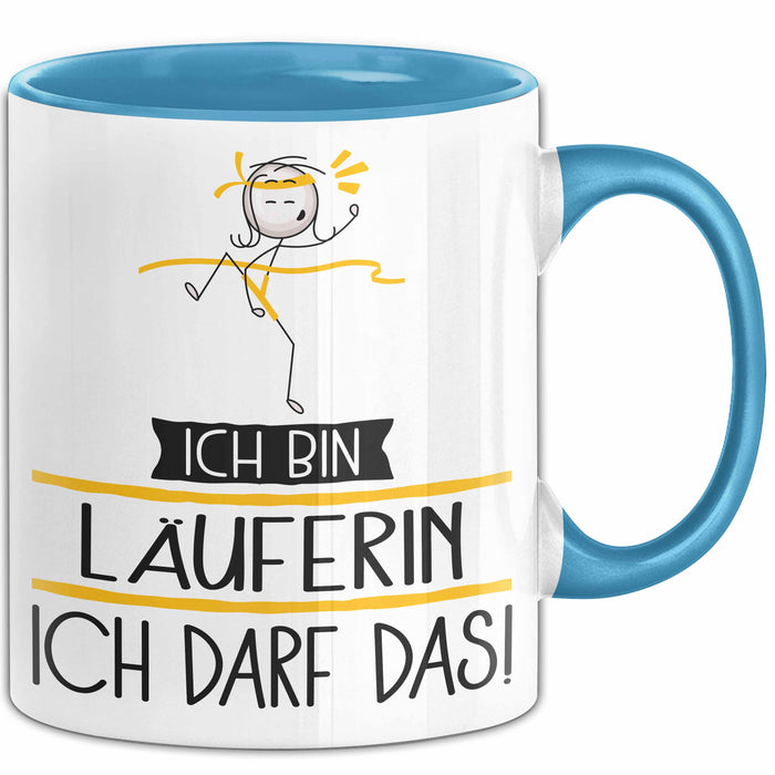 Geschenk für Läuferin Tasse Lustige Geschenkidee Geburtstag Ich Bin Läuferin Ich Darf Das Blau Trendation