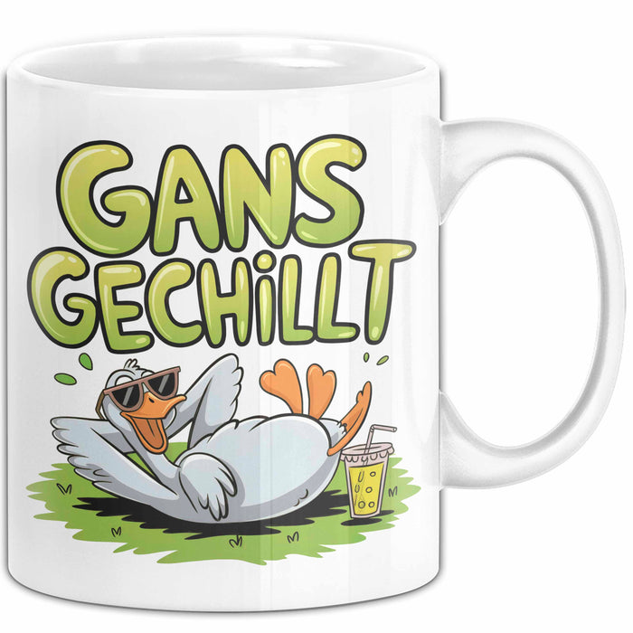 Sarkastische Gans Tasse Geschenkidee Total Entspannt Weiß Trendation