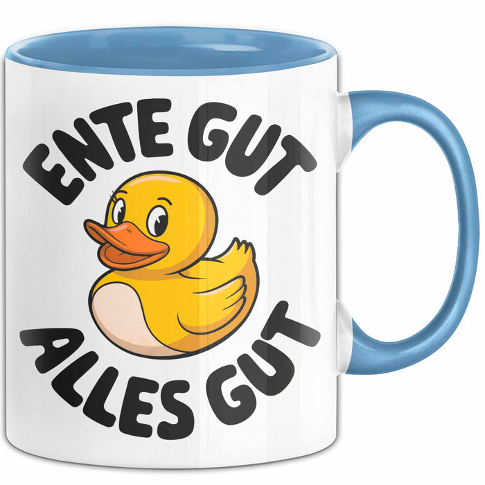 Gelbe Ente Tasse Geschenk Lustige Geschenkidee Spruch Ente gut alles gut Blau Trendation