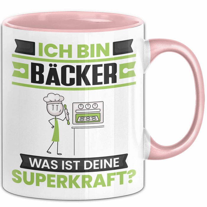 Bäcker Tasse Geschenk für Bäcker Geburtstag Lustiger Spruch Kaffee-Becher Was Ist Deine Superkraft Rosa Trendation