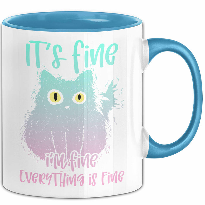 Katzen-Liebhaber Tasse Geschenk Stress It'S Finde I'M Fine Everything Is Fine Becher Blau Trendation