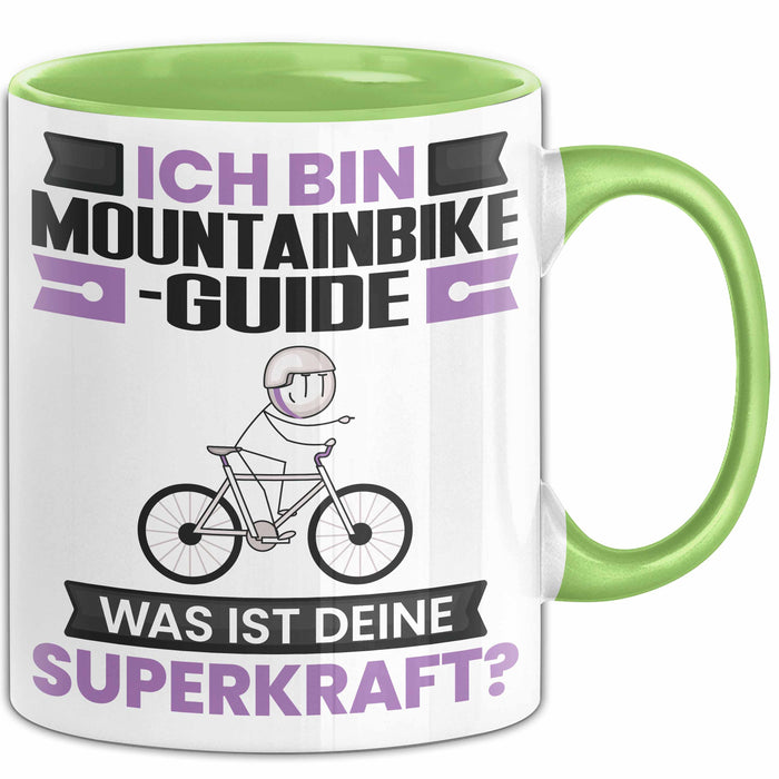Mountainbike-Guide Tasse Geschenk für Mountainbike-Guide Geburtstag Lustiger Spruch Kaffee-Becher Was Ist Deine Superkraft Grün Trendation