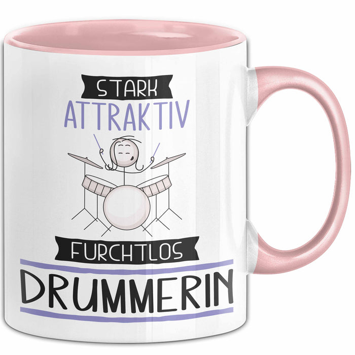 Drummerin Tasse Geschenk Becher Stark Attraktiv Furchtlos Drummerin Lustige Geschenkidee Rosa Trendation