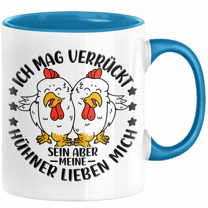 Hühner Tasse Geschenk Hühnerflüsterin Huhn Geschenkidee Kaffee-Becher Landwirt Bauer Landiwrtin Blau Trendation