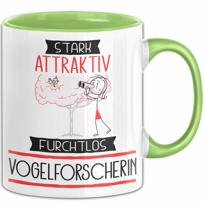 Vogelforscherin Tasse Geschenk Becher Stark Attraktiv Furchtlos Vogelforscherin Lustige Geschenkidee Grün Trendation