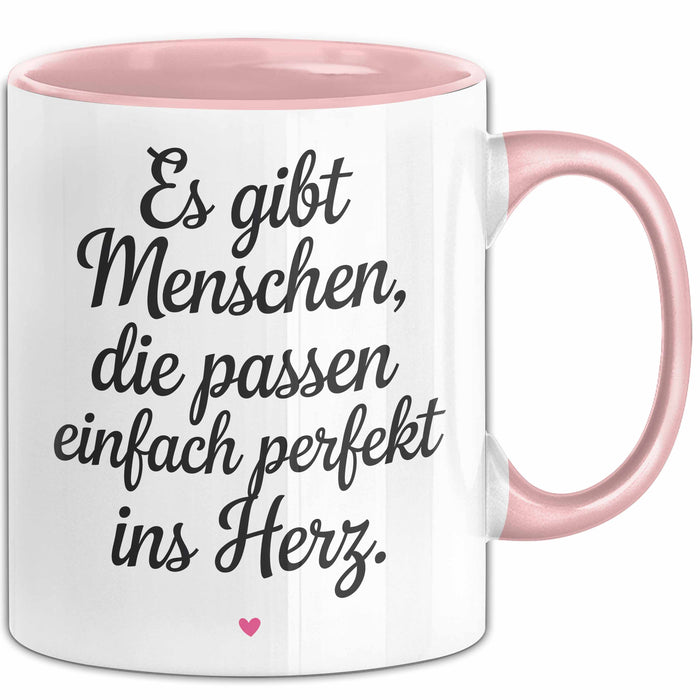 Romantisches Paar Jahrestagsfeier Tasse Geschenk Lustige Geschenkidee Spruch Es Gibt Menschen Die Passen Einfach Perfekt Ins Herz Rosa Trendation