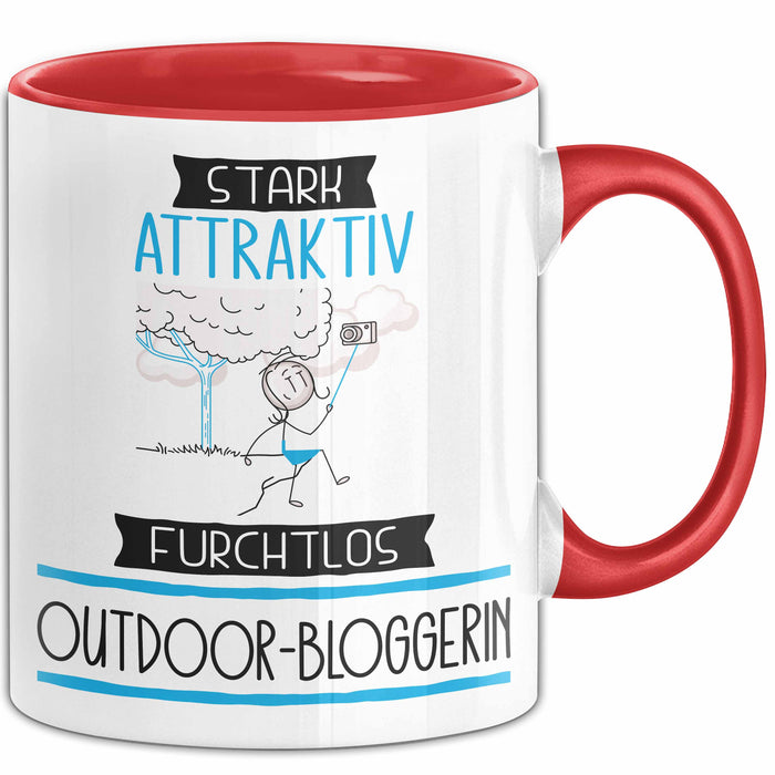 Outdoor-Bloggerin Tasse Geschenk Becher Stark Attraktiv Furchtlos Outdoor-Bloggerin Lustige Geschenkidee Rot Trendation