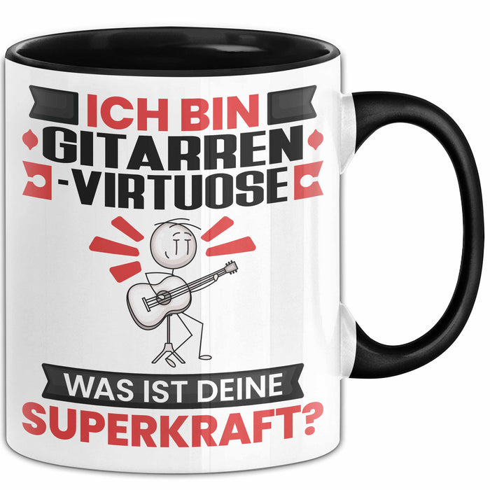 Gitarrenvirtuose Tasse Geschenk für Gitarrenvirtuose Geburtstag Lustiger Spruch Kaffee-Becher Was Ist Deine Superkraft Schwarz Trendation