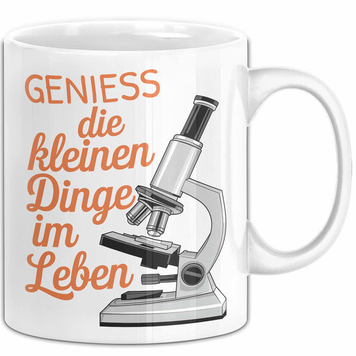 Biologielehrer Unterricht Tasse Geschenk Lustige Geschenkidee Spruch Genieß Die Kleinen Dinge Im Leben Weiß Trendation