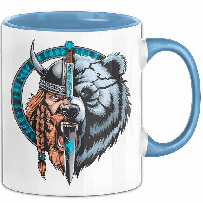 Nordischer Krieger Wikingerbär Tasse Geschenk Lustige Geschenkidee Spruch Blau Trendation