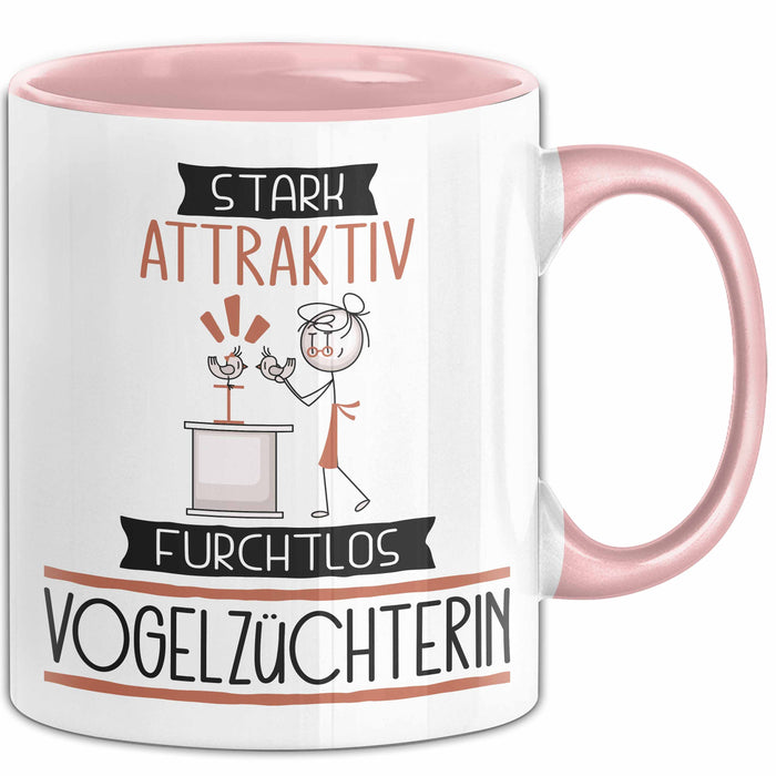 Vogelzüchterin Tasse Geschenk Becher Stark Attraktiv Furchtlos Vogelzüchterin Lustige Geschenkidee Rosa Trendation