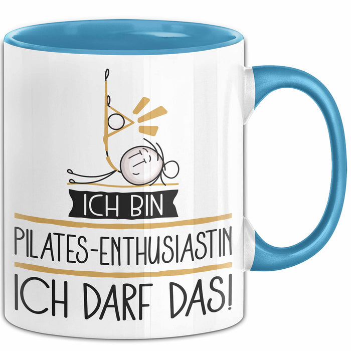Geschenk für Pilates-Enthusiastin Tasse Lustige Geschenkidee Geburtstag Ich Bin Pilates-Enthusiastin Ich Darf Das Blau Trendation