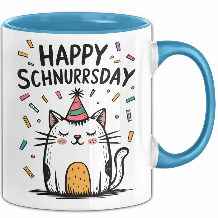 Geburtstagsfeier Katze Tasse Geschenk Lustige Geschenkidee Spruch Happy Schnurrsday Blau Trendation