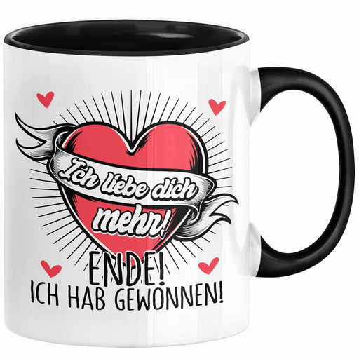 Valentinstag Tasse Geschenk für Ihn Sie Männer Für Paare Freundin Geschenkidee Kaffee-Becher Liebe Ich Liebe Dich Mehr Ende Ich Hab Gewonnen Schwarz Trendation