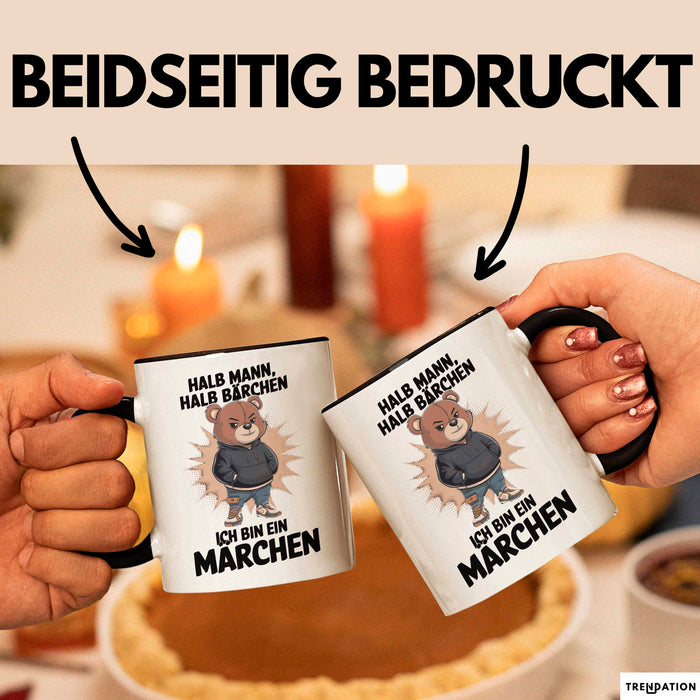 Bärtige Männer Tasse Geschenk Lustige Geschenkidee Spruch Halb Mann Halb Bärchen Schwarz Trendation