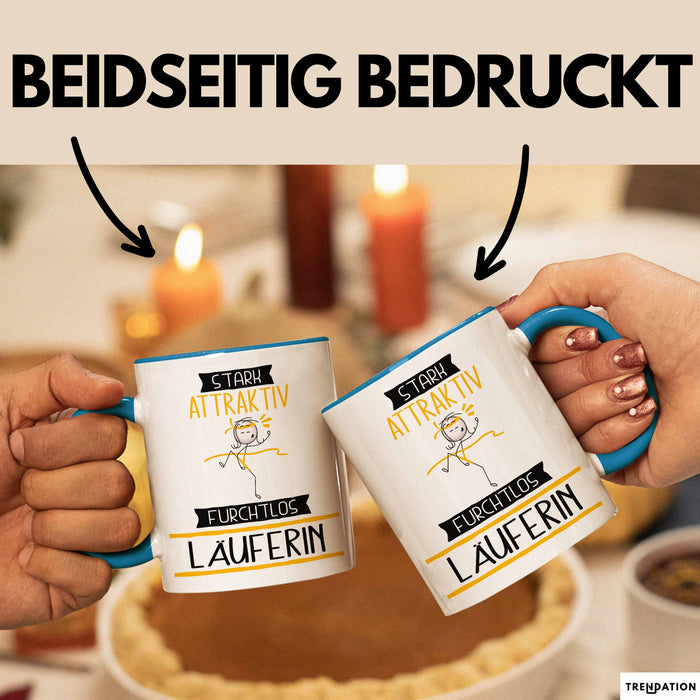 Läuferin Tasse Geschenk Becher Stark Attraktiv Furchtlos Läuferin Lustige Geschenkidee Blau Trendation