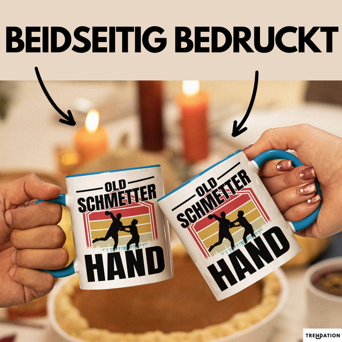 Handball Geschenk Tasse Geschenkidee Handball-Spieler Handballspielerin Mädchen Jungs Kaffee-Becher Old Schmetterhand Blau Trendation