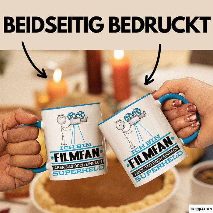 Filmfan Geschenk Tasse Ich Bin Filmfan Aber Sag Doch Einfach Superheld Lustige Geschenkdiee für Filmfan Kaffee-Becher Blau Trendation