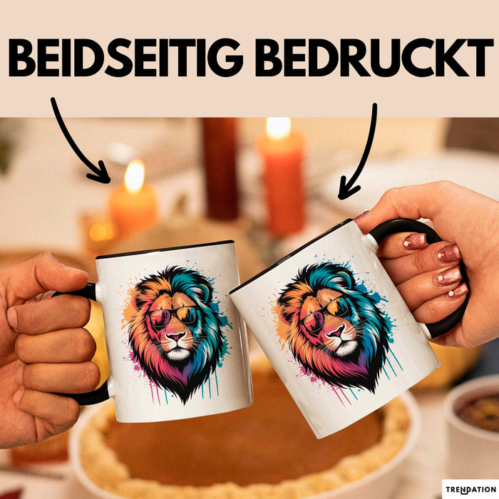 Löwe Mit Sonnenbrille Tasse Geschenk Lustige Geschenkidee Spruch Schwarz Trendation