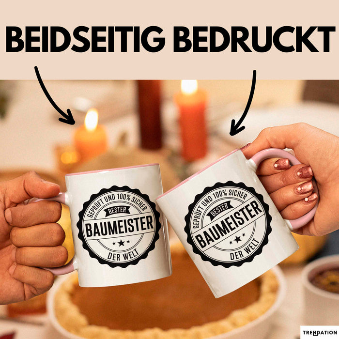 Bauarbeiter Tasse Geschenk 100% Bester Bauleiter Handwerker Geschenkidee Lustig Rosa Trendation