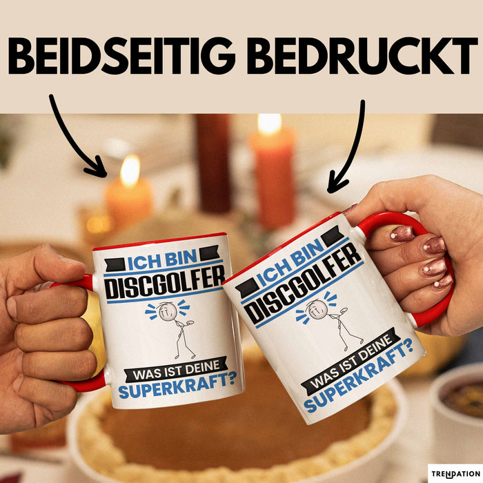 Discgolfer Tasse Geschenk für Discgolfer Geburtstag Lustiger Spruch Kaffee-Becher Was Ist Deine Superkraft Rot Trendation